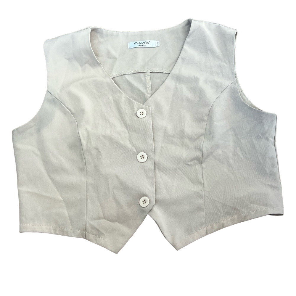 Colorful Fashion Womens Beige Button-Up Vest
